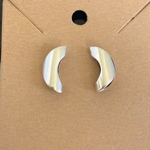 Sterling Silver 925 Geometric Modernist Style Crescent Stud Earrings